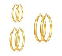 3 Paar Creolen Gold,Ohrringe Gold Wasserfest,Leichte | Vergoldet Goldene Creolen,3 Größen（30，40，50mm）,Klassisch Ohrringe Creolen Gold für Damen