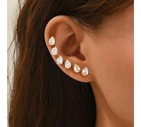 3 Paar europäisch-amerikanische Mode Ohrstecker aus Edelstahl mit Tropfenform und Strass, Damen Schmuckset, vielseitig für den täglichen Gebrauch