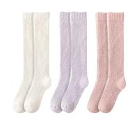 3 Paar flauschige Kniestrümpfe für Damen, flauschige Oberschenkelhohe Socken, dicke warme lange Socken, Winter-Overknee-Socken, extra lang, gemütlich, Bettsocken, Beinwärmer, modische Stiefelsocken,