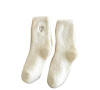 3 Paar flauschige Socken mit niedlichen Herzen,dicke warme Socken,Wintersocken,gemütliche Damen Schneestiefelsocken,Freizeitsocken,Wandersocken,Geschenke für Damen, Thermosocken für Damen,Weiß,3