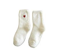 3 Paar flauschige Socken mit niedlichen Herzen,dicke warme Socken,Wintersocken,gemütliche Damen Schneestiefelsocken,Freizeitsocken,Wandersocken,Geschenke für Damen, Thermosocken für Damen,Weiß,1