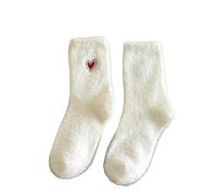 3 Paar flauschige Socken mit niedlichen Herzen,dicke warme Socken,Wintersocken,gemütliche Damen Schneestiefelsocken,lässige Socken,Wandersocken,Geschenke für Damen, Thermosocken für Damen,weiß,4