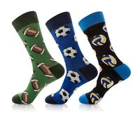 3 Paar Happy Socks Herren, Größen 39-46, Socken Fussball, Neuheit Witzige Coole, Lustige Socken Herren mit Fußball Motiv