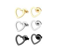 3 Paar Hohles Herz Ohrstecker Set Hypoallergene Titanstahl Ohrringe Piercing Ohr Ohrpiercing Nickelfreie Schmuck Hollow Heart Studs Earrings für Frauen Damen Size 8 MM (Silber/Schwarz/Gold)