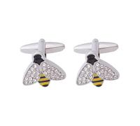 3 Paar Hummel-Manschettenknöpfe, weiß, Strass, gelb, schwarz, Emaille, Honigbiene-Manschettenknöpfe, Hemd, Anzug, Smoking, Ärmelknopf