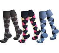 3 Paar Kniestrümpfe für Mädchen und Damen (Karo Design) Farbe Farbset 4 Größe 43-46