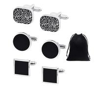 3 Paar Manschettenknöpfe mit 1 Aufbewahrungstasche, Manschettenknöpfe mit Muster, quadratische Manschettenknöpfe, runde Manschettenknöpfe, Hemdknöpfe, geeignet für Hochzeiten, Geschäfte, Partys.