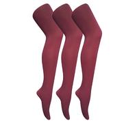 3 Paar Multipack Damen farbige undurchsichtige 80 Denier Strumpfhosen | Sock Snob | einfarbige Blockfarbe Strumpfhosen - Burgund XL