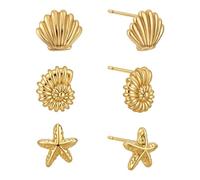 3 Paar Muschel-Ohrstecker-Set für Damen, Mini-Ohrringe in Gold Seesterne Muscheln und Conch-Ohrringe Geschenk Zierlich Meeresstrand-Thema Statement-Schmuck für den Sommerurlaub den Alltag