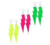 3 Paar Neon Ohrringe Blitz Ohrringe Damen Vintage 80er 90er Jahre Party Ohrringe Acryl Neon Ohrringe Frauen Blitz Tropfen Ohrringe Schmuck für Mädchen Halloween Weihnachten Party Zubehör