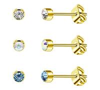 3 Paar/Satz Damen Ohrstecker Titan Mädchen Ohrringe Hypoallergen Kristall Herren Ohrringe 4 mm/5 mm Silber/Schwarz/Roségold/vergoldete Ohrringe