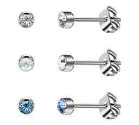 3 Paar/Satz Damen Ohrstecker Titan Mädchen Ohrringe Hypoallergen Kristall Herren Ohrringe 4 mm/5 mm Silber/Schwarz/Roségold/vergoldete Ohrringe