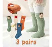 3 Paar süße 3D Tierkopf Baby Kniestrümpfe, vertikale Streifen, 1-2Y Unisex Baby Herbst/Winter warme lange Socken für den täglichen Gebrauch