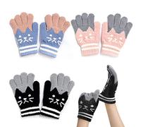 3 paar süße Katzenhandschuhe mit Plüschfutter, Winterstrickhandschuhe, Skihandschuhe, warme Handschuhe, Cartoon-Handschuhe, für Kinder geeignet (hellblau, pink, schwarz)