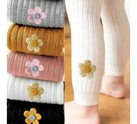 3 Paar süße niedliche gerippte enge Leggings mit Blumendekor für Baby Mädchen, vielseitige Ganzjahres-Basisschicht Strumpfhosen für den täglichen Gebr