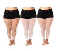 3 Paar Übergröße Weiße Strumpfhose Weiß Fischnetzstrümpfe Netzstrümpfe Zeichnen Netzstrümpfe hohe Taille Netzstrumpfhose High-Waisted-Design Fishnet Tights ohne Füße Strumpfhose für Damen(Weiß)