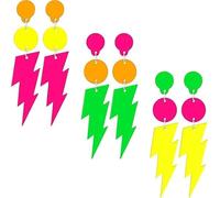 3 Paare Neon Ohrringe Damen,Neon Ohrringe,Ohrringe 80er Style,Ohrringe Creolen Neon,Neon Ohrringe Acryl,Passend für 80er 90er Party, Karneval, Disco Party Kostüm Zubehör/B