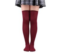 3 Paare Overknee Strümpfe Damen Dünn Elastisch, Lange Thigh High Socks Overknees Damen Frühling Herbst, Weiche Stretch Strümpfe, Overknee Socken für Frauen, Basic Kniestrümpfe (Dunkelrot)