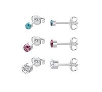 3 Paare Sterling Silber 925 Ohrstecker Set, 3/4/5mm Leichtgewicht Kleine Rot Blau Weiß Zirkonia Ohrringe Stecker, Hypoallergene Rund Schläfer Ohrringe Geschenk für Frauen Mädchen