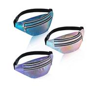 3-Pack Holographic Waist Bags Women Men's Kids, Adjustable Belt, (Blue, Pink, Purple)