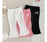 3 Packungen Baby Mädchen süße rosa und weiße gestreifte gerippte Strick Glockenbodenform Hosen, Herbst Abschluss Herz Muster Slim Fit weiche Leggings