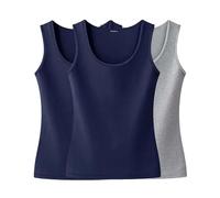 3 Packungen Damen ärmellose Sommeroberteile für Frauen Cottton Casual Frauen T-Shirts O-Ausschnitt Tank für Mädchen feste Kleidung, Marineblau, Grau, 9, 46