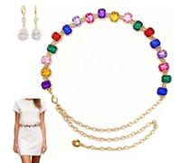 3 Packungen Goldkette Gürtel Westerngürtel Metall Strass Cowgirl Taillenkette mit Ohrringen für Kleider Jeans Frauen Bunte Diamant Bling, Gold mit Regenbogen, 3 Pack
