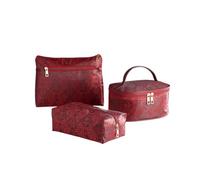 3 PAGEN® 3 Stück Kosmetiktasche Damen - Kulturbeutel Damen mit Reißverschluss rot - tragbare Schminktasche Makeup Bag 3er-Set - Kulturtasche für den Alltag & Reisen - in eleganter Satin-Optik