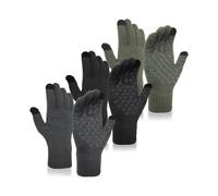 3 Pairs Winter Touch Screen Gloves - Warm Knit Gloves with Silicone Grip