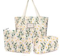 3 Pcs Kosmetiktasche Damen, Stickerei mit Gänseblümchenmuster Make Up Tasche, Reise Kosmetiktasche Kulturbeutel, Multifunktionaler Tasche für Damen Mädchen