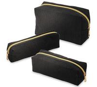 3 Pcs Kosmetiktasche, Kulturtasche Damen, Kosmetiktasche Cord Mädchen, Tragbar Schminktasche, Reise Make Up Tasche, Beauty Bag für Damen, Geschenke Teenager Mädchen (Schwarz)