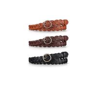 3 Pieces Women's Braided Leather Belt Skinny Woven Braided Belt O-Ring Buckle Leather Belt