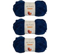 3 Skeins of Sensy Velvet Yarn for Crocheting, Baby Blanket Yarn, Chenille Yarn, Amigurumi Yarn, 3.5 oz, 132 Yards, Gauge 5 Bulky (Navy Blue)