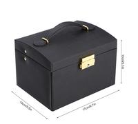 3-stöckige Schmuckaufbewahrungsbox aus PU-Leder mit Spiegel, Schwarz, 171413 cm