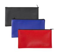 3 Stück 27 x 15 cm Kunstleder-Geldbeutel, Geldbeutel, Geldbeutel, Geldbeutel, kleine Werkzeugtasche, wasserdichte Ledertasche für Münzen, Kosmetik, Schwarz, Rot, Blau, 27 x 15cm (L x W)