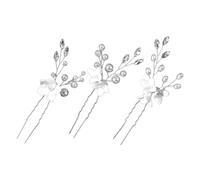 3 Stück Brauthaarnadeln mit Blumen, Perlen und U Form für Hochzeit | Silberne Zinklegierung mit Kunstperlen, Zarter Stil für Verlobung und Brautfrisur