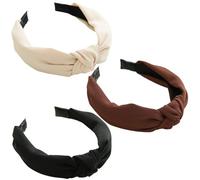 3 Stück Damen-Stirnbänder, mehrfarbig, geknotetes Stirnband, rutschfest, breites Stirnband, exquisiter Haarschmuck für Damen und Mädchen, tägliches Tragen (Dunkelbraun, Schwarz, Khaki).