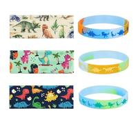 3 Stück Dinosaurier-Stirnbänder Und 3 Stück Dinosaurier-Armbänder, Elastische Stirnbänder, Rutschfeste Stirnbänder, Kinder-Cartoon-Stirnbänder, Schweißabsorbierende Haarbänder, Silikonarmbänder