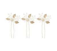 3 Stück Haarschmuck Hochzeit Gold für Braut, Perlen Blume Bride Wedding Hair Pins, Edelstahl Haarspange mit 3D-Blumen-Design, Gold Blätter Hochzeit Haarspangen, U-förmig Kopfschmuck für Damen