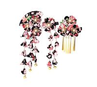 3 Stück Japanische Kimono Haarspange Set, Handgefertigte Kanzashi Haarnadel mit Blumen, Glocke & Quaste, Traditionelle Haarklammer für Yukata Hanfu Geisha Cosplay Festival