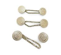 3 Stück Knopfpaar zum Annähen (18 mm) gold glänzend mit Muster mit Kette Kettenknöpfe Verschluss Zierverschlüsse