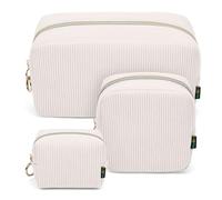 3 Stück Kosmetiktasche Kleine Make up Tasche Verdickt Cord Schminktasche Kulturtasche Große für Damen Mädchen Frauen Reisetasche Tragbare Kulturbeutel Set Kosmetik Parfüm Tasche Organizer(Beige)