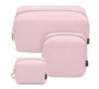 3 Stück Kosmetiktasche Kleine Make up Tasche Verdickt Cord Schminktasche Kulturtasche Große für Damen Mädchen Frauen Reisetasche Tragbare Kulturbeutel Set Kosmetik Parfüm Tasche Organizer(Rosa)