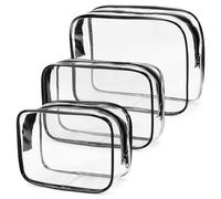3 Stück Kulturbeutel Transparent,Kosmetiktasche Reise,PVC Kosmetiktasche Durchsichtig,1 Liter Beutel Flugzeug Handgepäck Flüssigkeiten,Make Up Tasche für Männer Frauen (Schwarz)