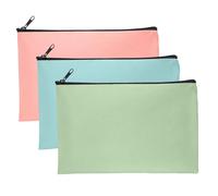 3 Stück PU Dokumententasche 25 x 16 cm Banktasche aus Kunstleder Geldtasche Geld Mappe mit Reißverschluss Geldtasche für A5 Dokumente Geldmappe Kosmetiktasche für Business Haushalt (Grün Rosa Blau)
