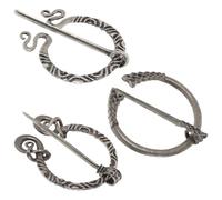 3 Stück Retro Wikinger Brosche Halloween Mottoparty Schmuck | Legierung, Silbernes Vintage Design, für Umhänge, Schals und Kostüme, als Spange
