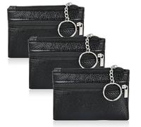 3 Stück Schlüsseletui aus Leder, Mini Vielseitige Schlüsseltasche in Schwarz mit Reißverschluss, 2 Separate Fächer für Auto- und Hausschlüssel, Münzfach, für Damen und Herren
