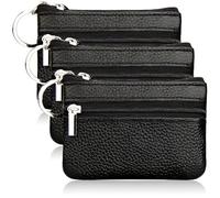 3 Stück Schlüsseltasche Leder, Klein Schlüsseletui Damen und Herren Schlüsselmäppchen mit 2 Separate Fächer Mini Geldbörse Portemonnaie für Autoschlüssel Geld Karten, Schwarz