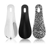 3 Stück SchuhlöFfel Klein, Kleiner Schuhlöffel, Schuhlöffel Metall Kurz mit Hängendem Loch, für Herren, Damen, Kinder, Senioren, für Alle Schuhe, Fersen, Stiefel und Turnschuhe (Schwarz, Silber)