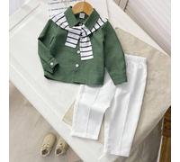 3 Stück/Set Baby Jungen Lässig Multifunktional Bequemer Regenmantel, Leinen Kragen Langarm Hemd und Hose mit Gummibund Set, geeignet für Pendeln, Schu
